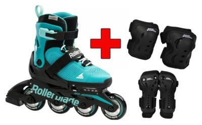 Комплект роликові ковзани Rollerblade Microblade Aqua Black + захист