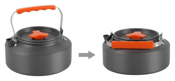 Набір туристичного посуду (2 каструлі з кришкою, котелок, сковорідка, чайник, 6 тарілок, ложка, черпак та губка) BRS-157, алюміній