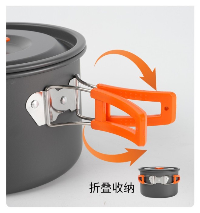 Набір туристичного посуду (2 каструлі з кришкою, котелок, сковорідка, чайник, 6 тарілок, ложка, черпак та губка) BRS-157, алюміній, укр, укр