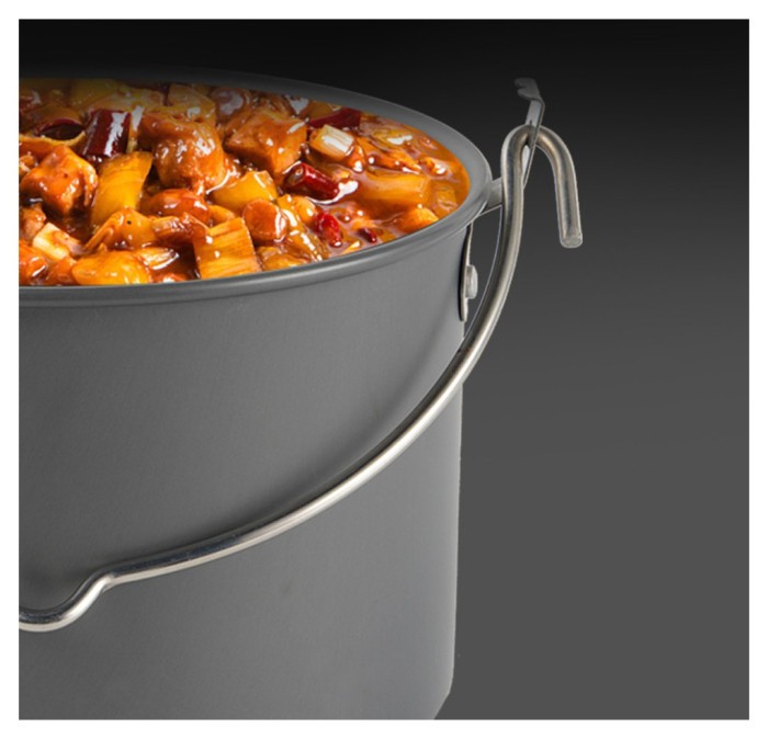 Набір туристичного посуду (2 каструлі з кришкою, котелок, сковорідка, чайник, 6 тарілок, ложка, черпак та губка) BRS-157, алюміній, укр, укр