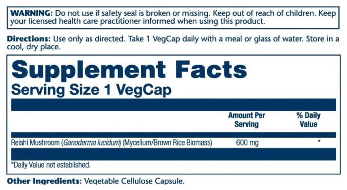 Reishi Mushroom 600mg - 100ct