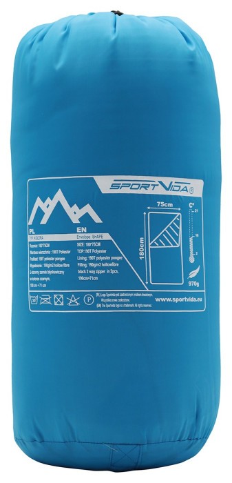Спальний мішок (спальник) ковдра SportVida SV-CC0060 +2 ...+21°C R Sky Blue/Grey