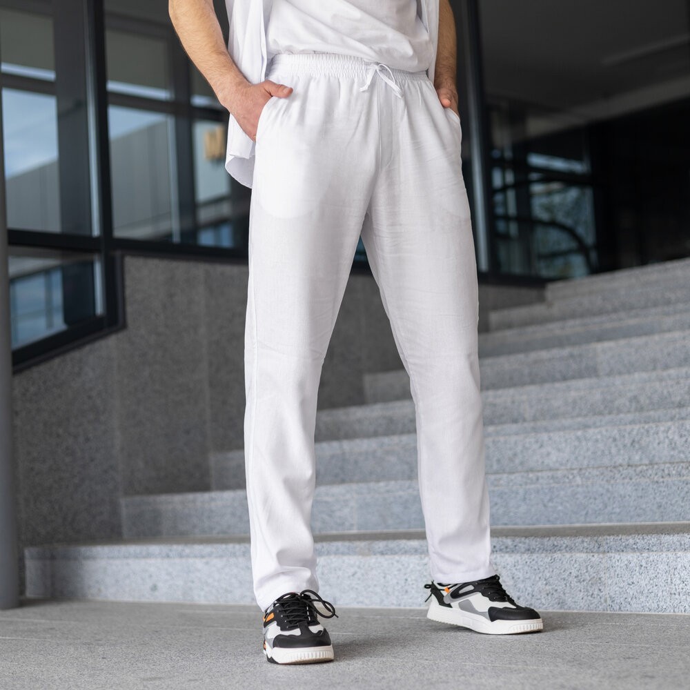 Чоловічі лляні штани вільного крою білі Pobedov Chill