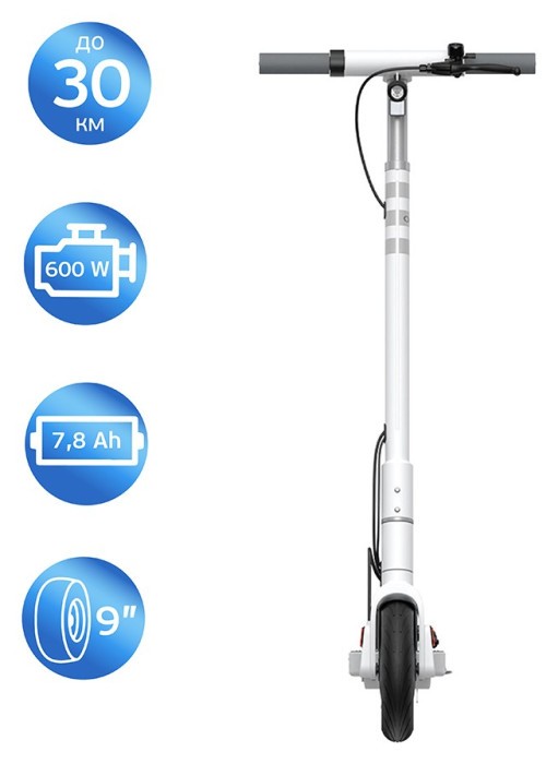 Електросамокат OKAI ES10-NEON Lite White 9", 300(600)W, 7.8Ah, 30km, 25km\h, 20%, NFC, App, 15kg
