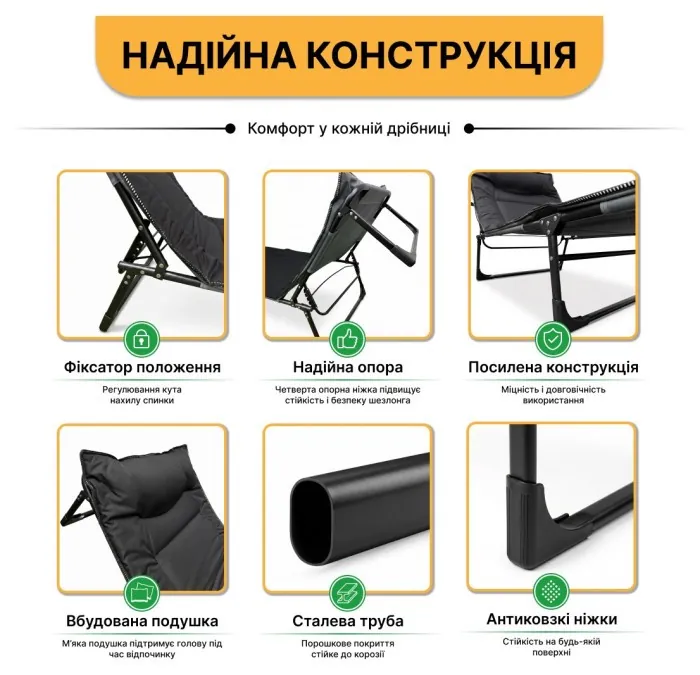 Розкладне ліжко (розкладачка) з вбудованим матрацом LEOBRO Black (LB-FB-S1-BLK)