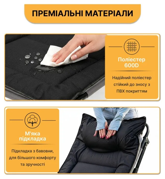 Розкладне ліжко (розкладачка) з вбудованим матрацом LEOBRO Black (LB-FB-S1-BLK)