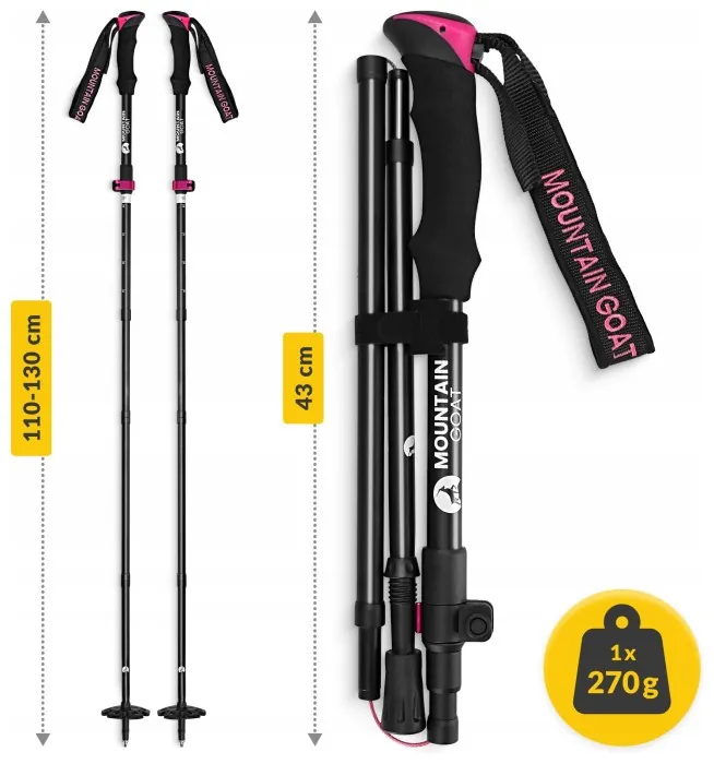Трекинговые палки Mountain Goat Pro+ 43-130 см Black/Pink (P-5905973404662)