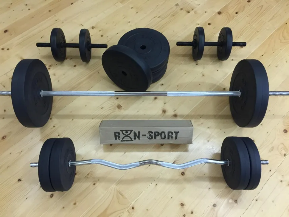 Штанга+гантелі RN-Sport на 80 кг. 4 грифи + млинці. Рукавички у подарунок! (RNS_80+4gr)