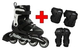 Комплект роликовые коньки Rollerblade Microblade Black White + защита