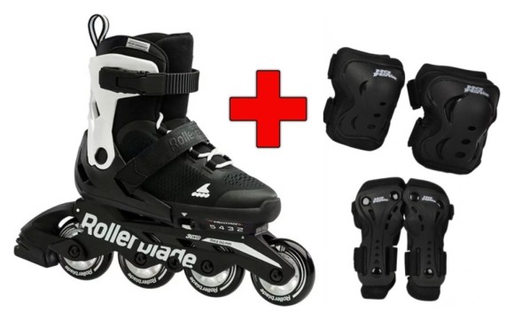 Комплект роликовые коньки Rollerblade Microblade Black White + защита