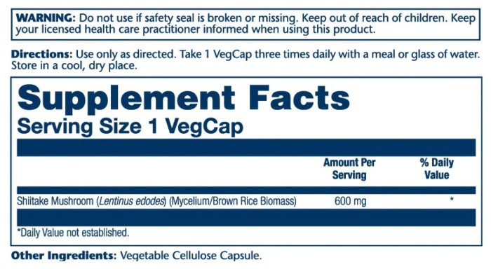 Shiitake Mushroom 600mg - 100 vcaps