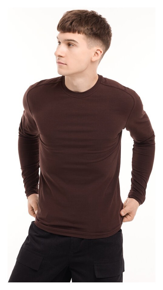 Шоколадный мужской лонгсов Pobedov Dune. Черная мужская кофта из кулира