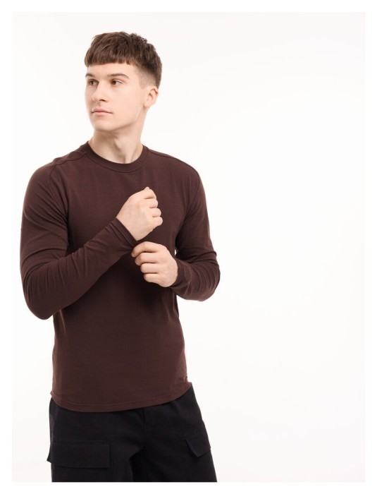 Шоколадний чоловічий лонгсів Pobedov Dune. Чорна чоловіча кофта з куліру, укр, укр