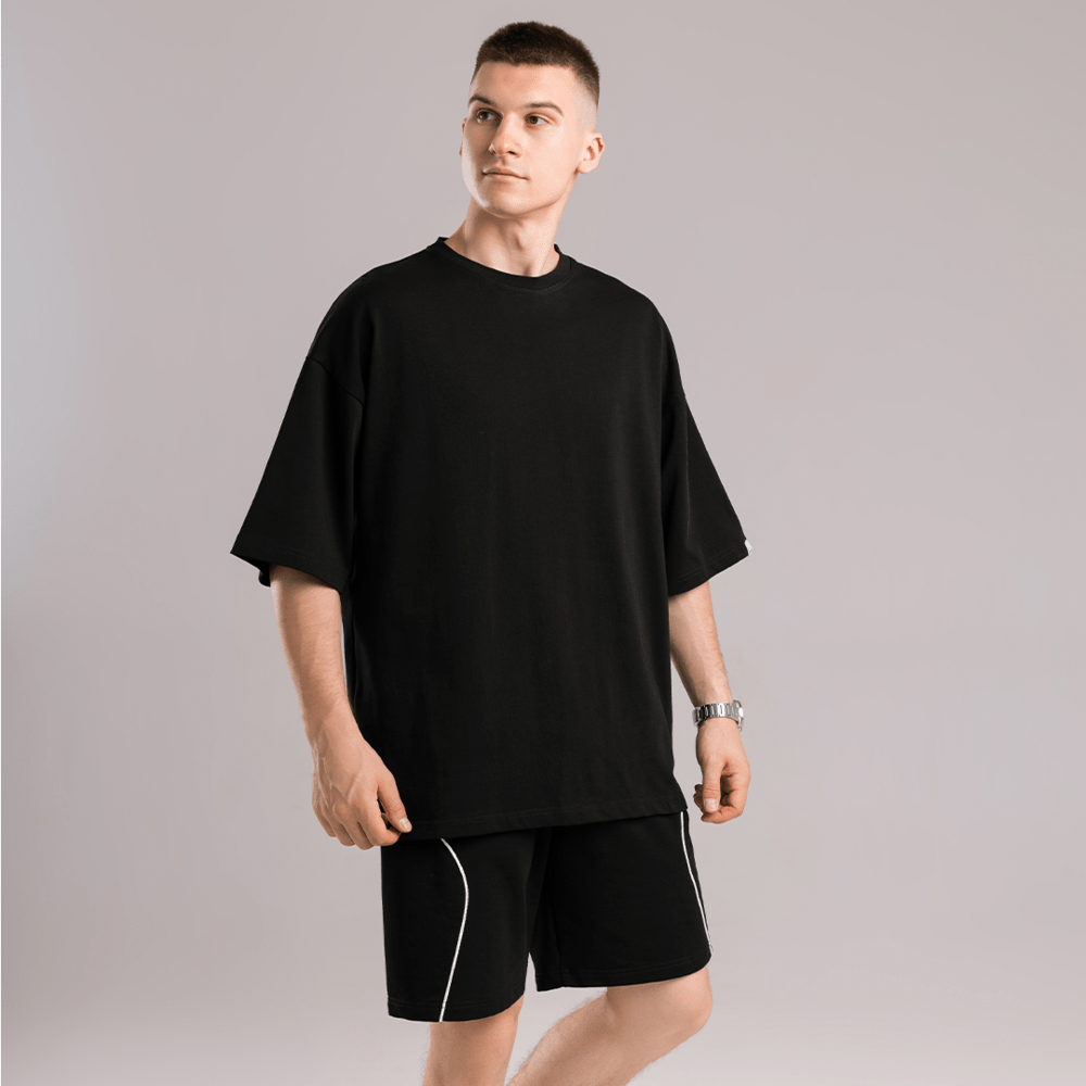 Базова чорна оверсайз футболка чоловіча весна літо однотон. Футболка оверсайз Pobedov Nude, укр, укр