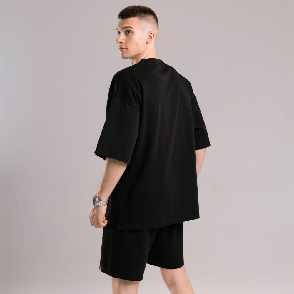 Базова чорна оверсайз футболка чоловіча весна літо однотон. Футболка оверсайз Pobedov Nude, укр, укр
