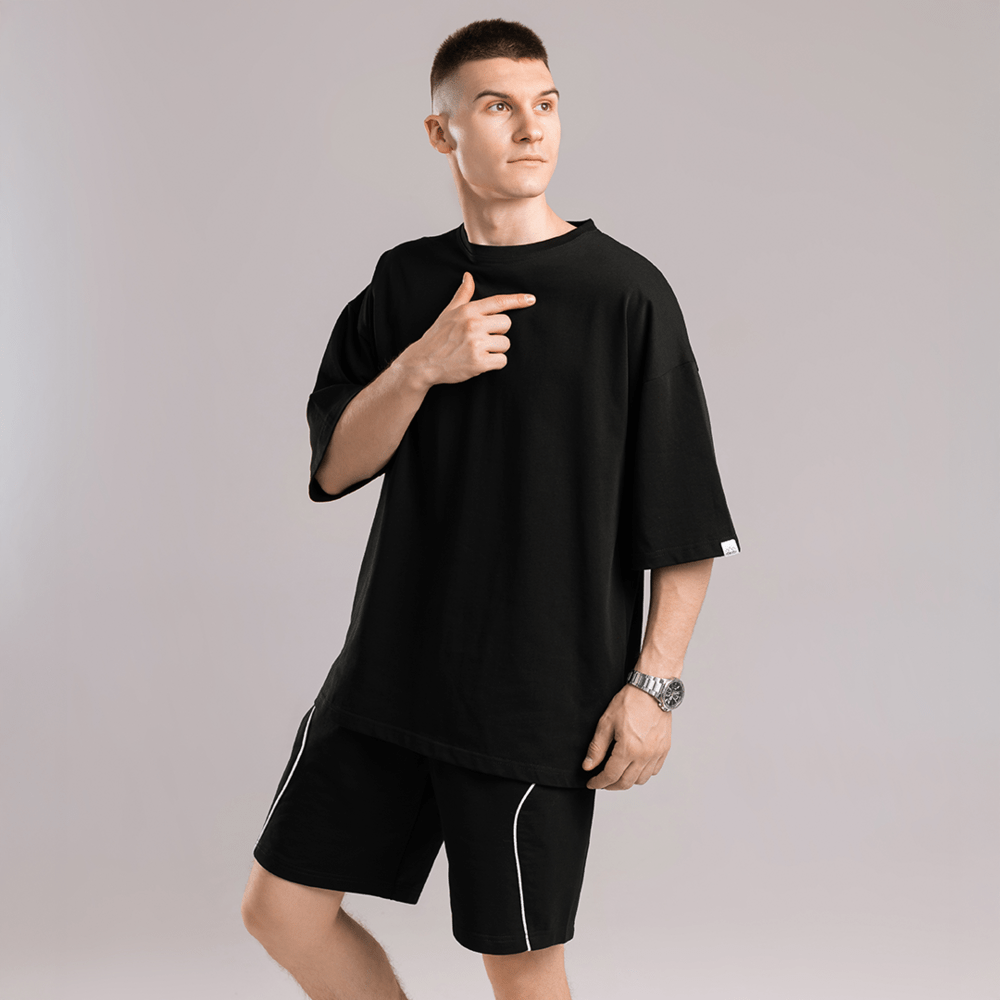 Базова чорна оверсайз футболка чоловіча весна літо однотон. Футболка оверсайз Pobedov Nude, укр, укр