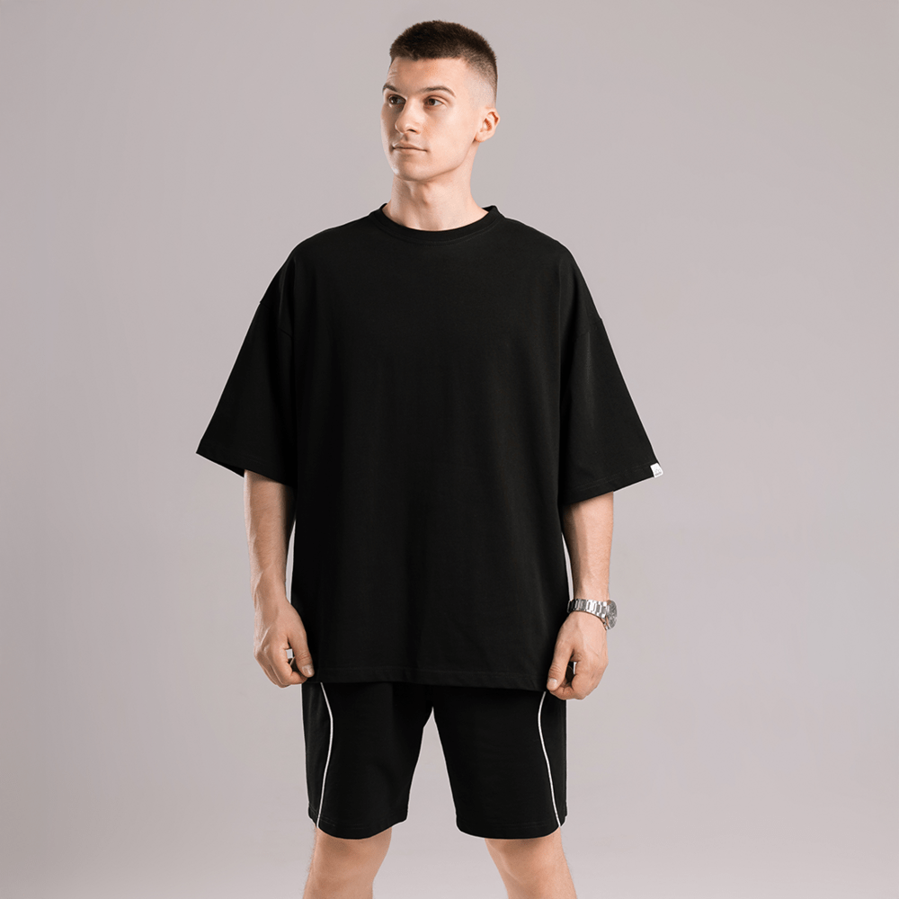 Базова чорна оверсайз футболка чоловіча весна літо однотон. Футболка оверсайз Pobedov Nude, укр, укр