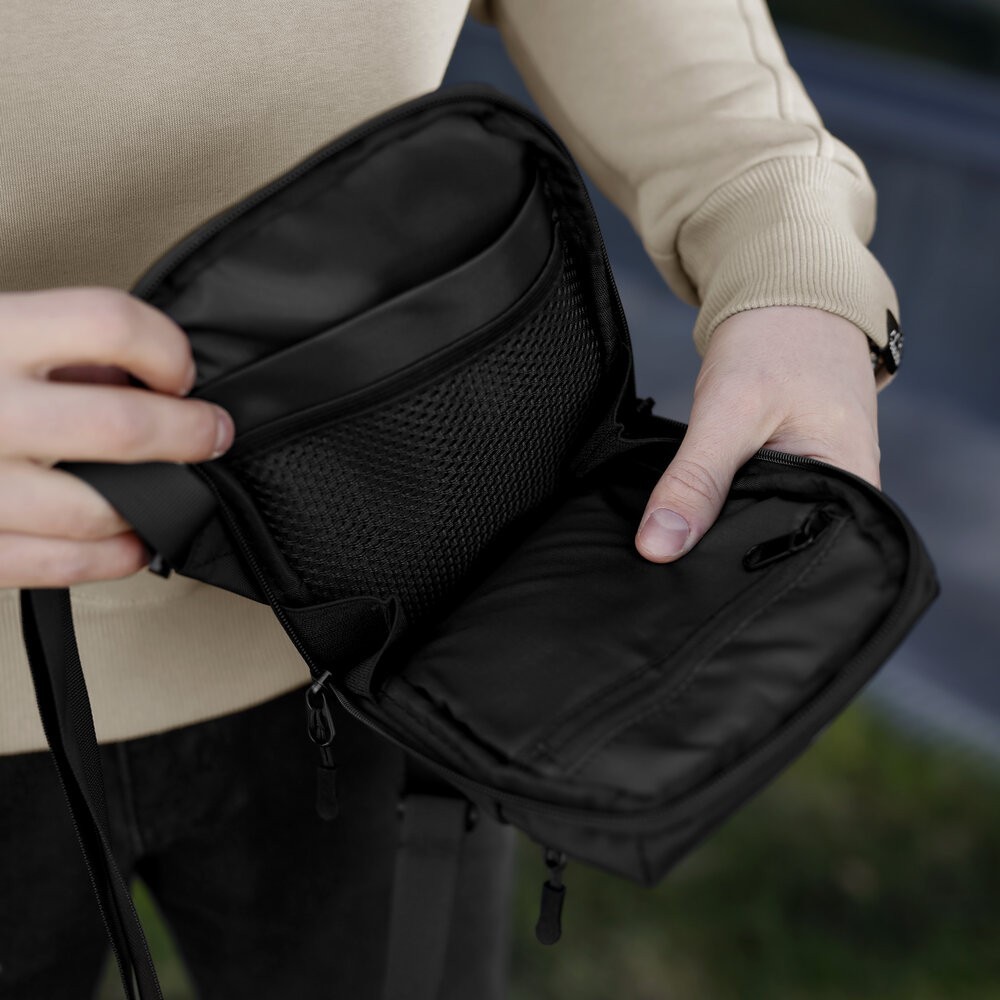 Чоловіча чорна сумка з кишенями на замку Pobedov Vertical, укр, укр