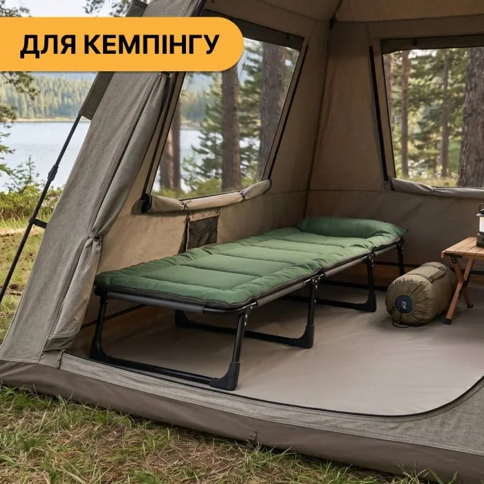 Розкладне ліжко (розкладачка) з вбудованим матрацом LEOBRO Green (LB-FB-S1-GRN)