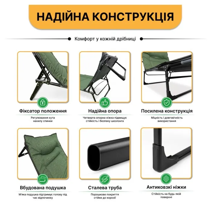 Розкладне ліжко (розкладачка) з вбудованим матрацом LEOBRO Green (LB-FB-S1-GRN)