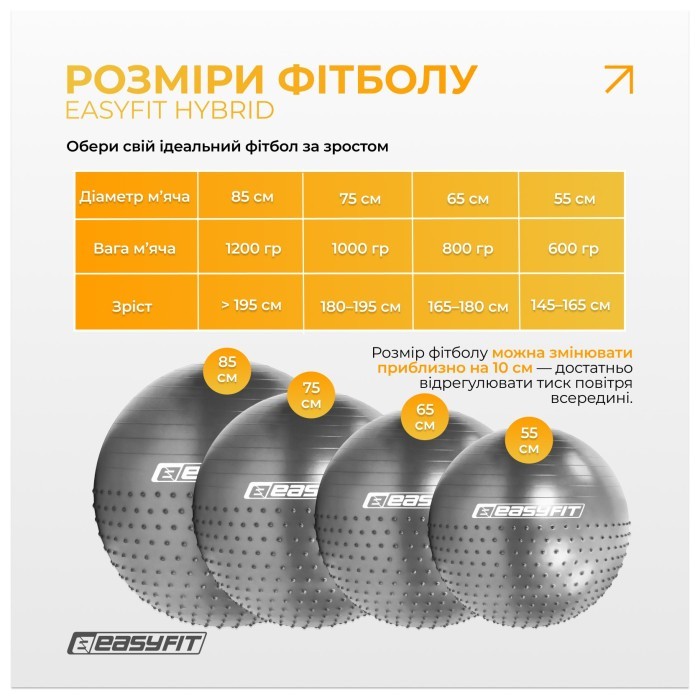 Фітбол 85 см EasyFit Hybrid сірий (фітбол напівмасажний)