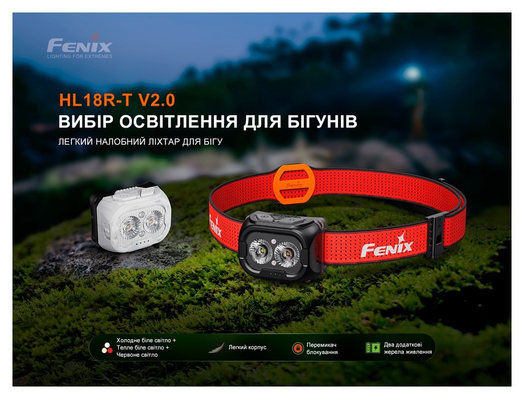 Ліхтар налобний Fenix HL18R-T V2.0 чорний, укр, укр