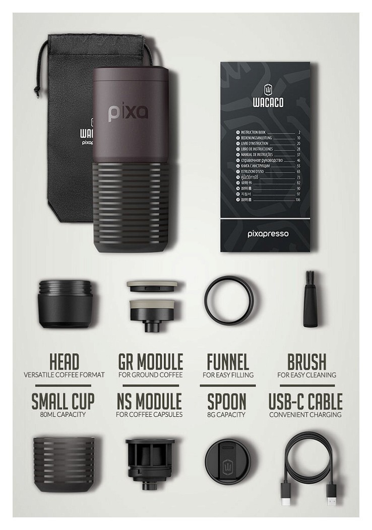 Портативная электрическая эспрессо кофеварка Wacaco Pixapresso для молотого кофе и капсул, темный бургунд