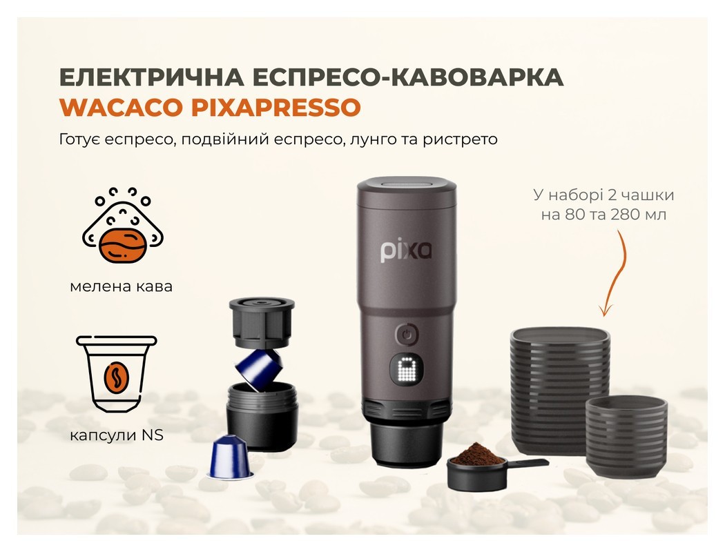Портативная электрическая эспрессо кофеварка Wacaco Pixapresso для молотого кофе и капсул, темный бургунд