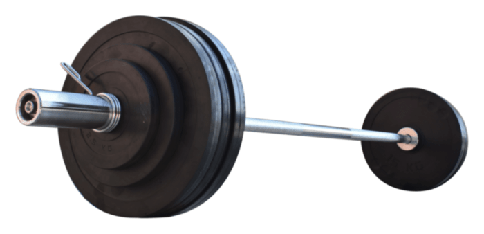 Штанга для жима резиновая на 105 кг с олимпийским грифом.