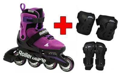 Комплект роликові ковзани Rollerblade Microblade Black Purple + захист