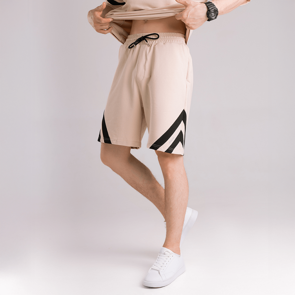 Мужской летний комплект шорты и бежевый футболка свободного кроя Pobedov Flow