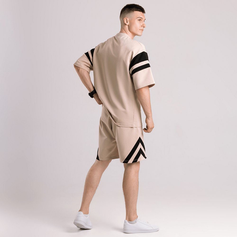 Мужской летний комплект шорты и бежевый футболка свободного кроя Pobedov Flow