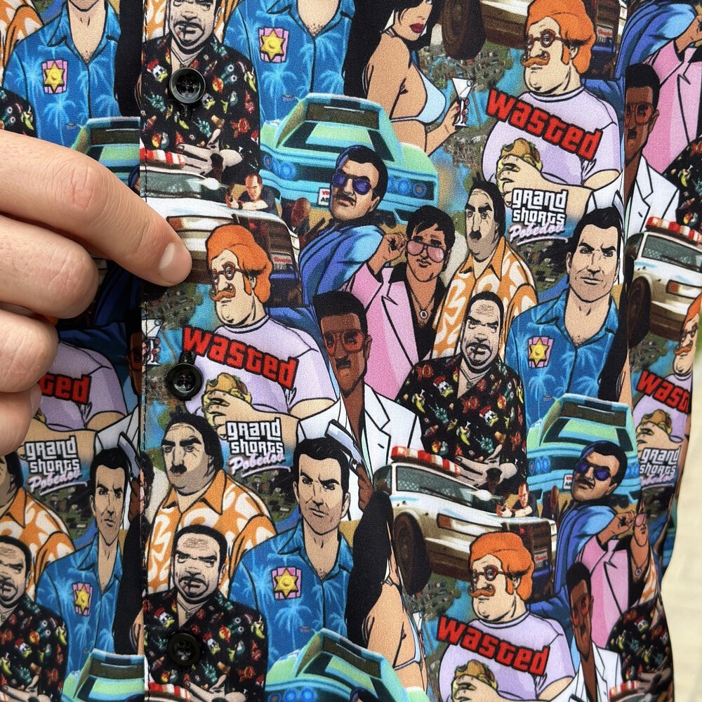 Пляжная мужская рубашка с принтом Pobedov Dejavu GTA