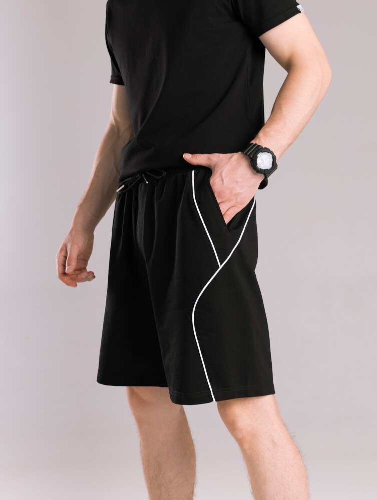 Мужские черные шорты прямого кроя весна/лето Pobedov Shape. Однотонные базовые мужские черные шорты