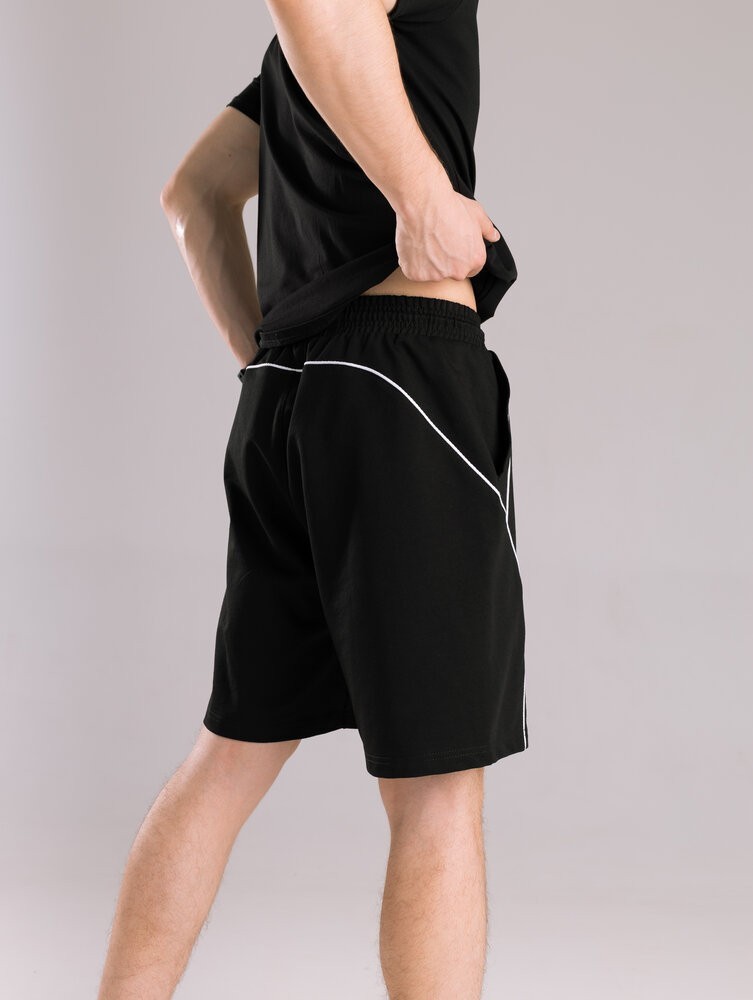 Мужские черные шорты прямого кроя весна/лето Pobedov Shape. Однотонные базовые мужские черные шорты