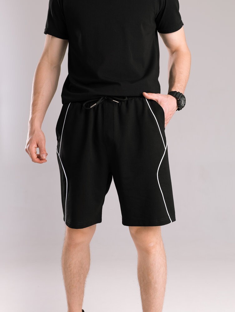 Мужские черные шорты прямого кроя весна/лето Pobedov Shape. Однотонные базовые мужские черные шорты