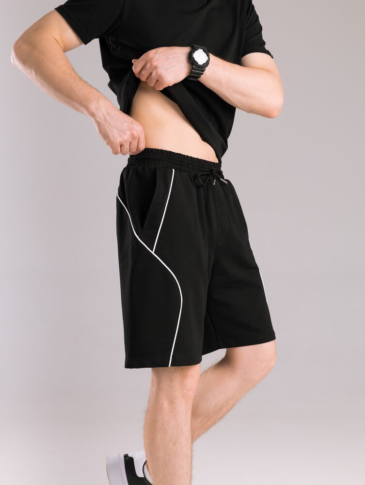 Мужские черные шорты прямого кроя весна/лето Pobedov Shape. Однотонные базовые мужские черные шорты
