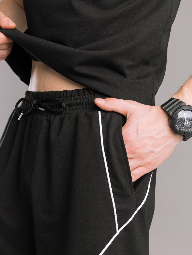 Мужские черные шорты прямого кроя весна/лето Pobedov Shape. Однотонные базовые мужские черные шорты