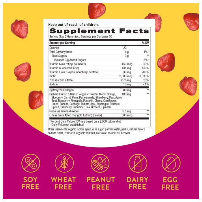 Hair, Skin and Nails with Collagen - 60 gummies Strawberry