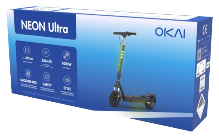 Електросамокат OKAI ES40-Black 10", 500(1000)W, 15.6Ah, 70km, 25km\h, 25%, NFC, App, 23kg
