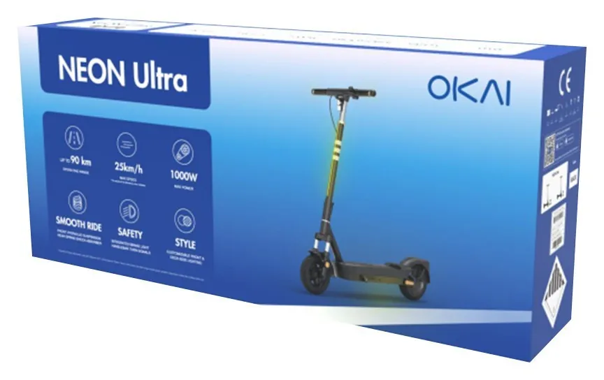 Електросамокат OKAI ES40-Black 10", 500(1000)W, 15.6Ah, 70km, 25km\h, 25%, NFC, App, 23kg (KOS_ES40-B)