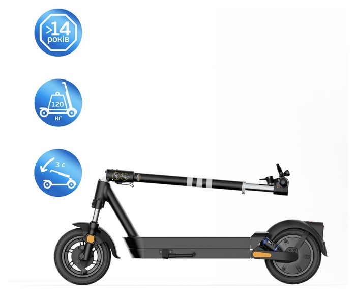 Електросамокат OKAI ES40-Black 10", 500(1000)W, 15.6Ah, 70km, 25km\h, 25%, NFC, App, 23kg
