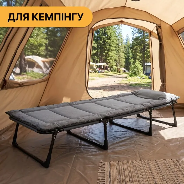 Розкладне ліжко (розкладачка) з вбудованим матрацом LEOBRO Grey (LB-FB-S1-GRY)