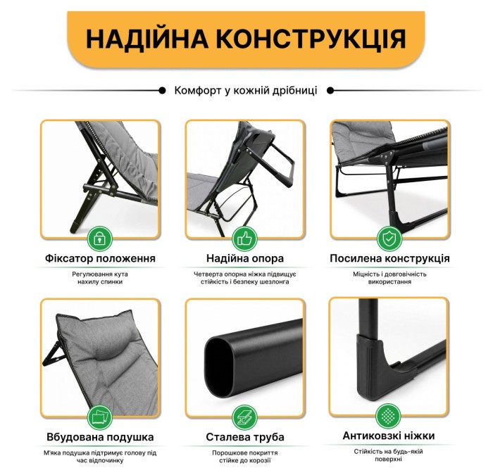 Розкладне ліжко (розкладачка) з вбудованим матрацом LEOBRO Grey (LB-FB-S1-GRY)