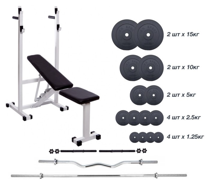 Скамейка для жима Top, Штанга 83 кг + 3 грифа RN-Sport