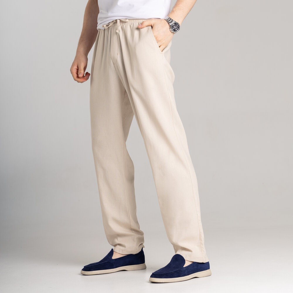 Чоловічі лляні штани вільного крою бежеві Pobedov Chill