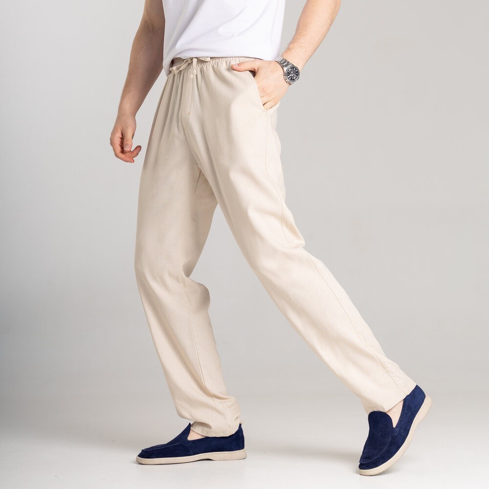 Чоловічі лляні штани вільного крою бежеві Pobedov Chill