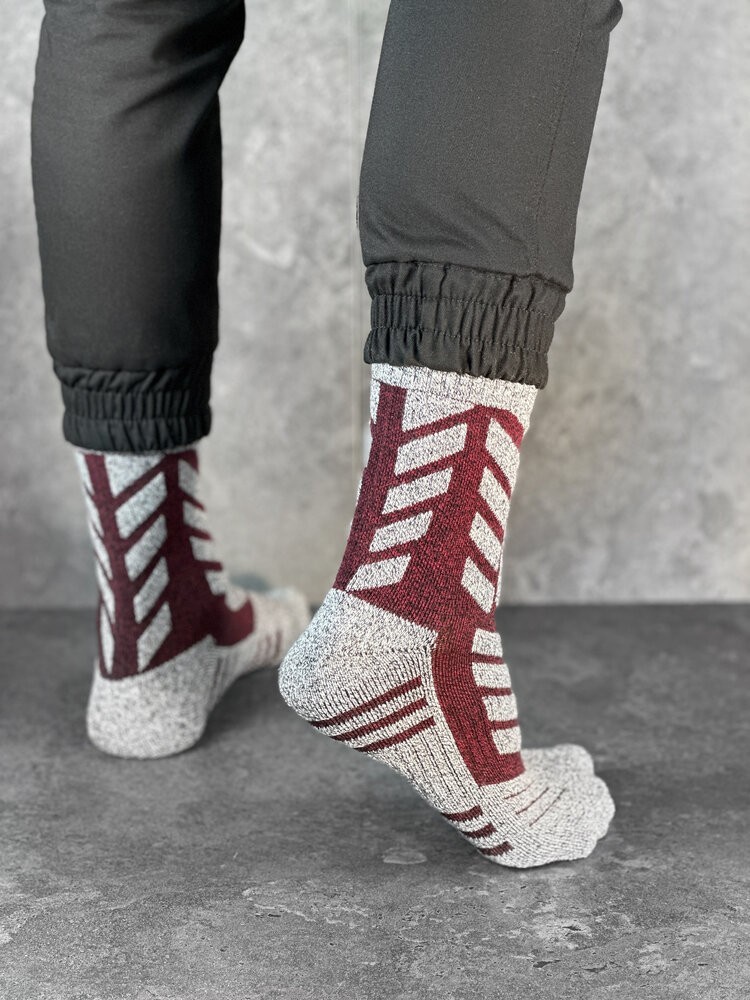 Чоловічі спортивні шкарпетки Thermal сірі з бордовими вставками