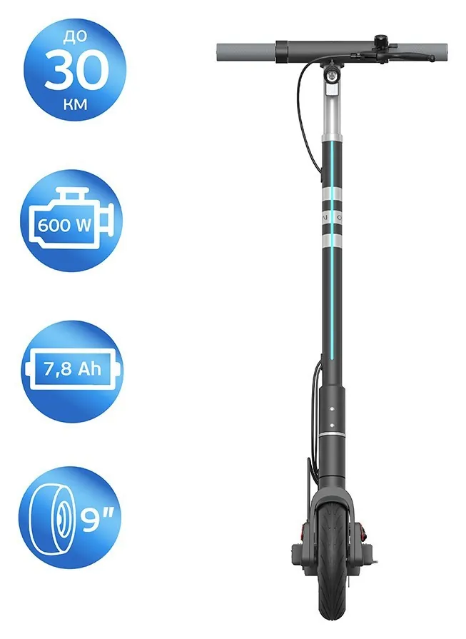 Електросамокат OKAI ES10-NEON Lite Black 9", 300(600)W, 7.8Ah, 30km, 25km\h, 20%, NFC, App,15kg (KOS_ES10-B)