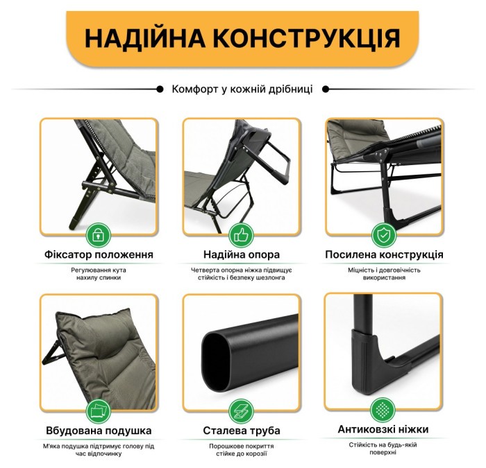 Розкладне ліжко (розкладачка) з вбудованим матрацом LEOBRO Khaki (LB-FB-S1-KHA)